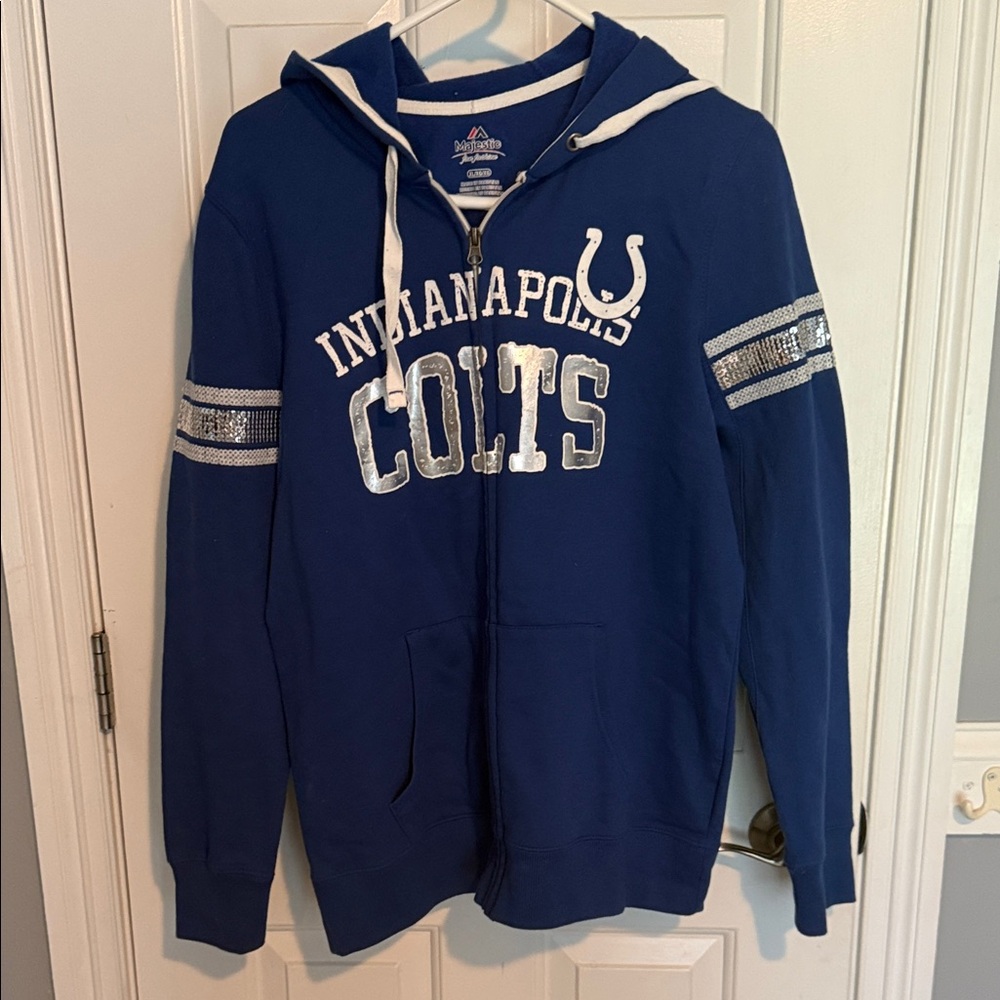 Majestic Navy Indianapolis Colts Sequin-Stripe Zip Hoodie